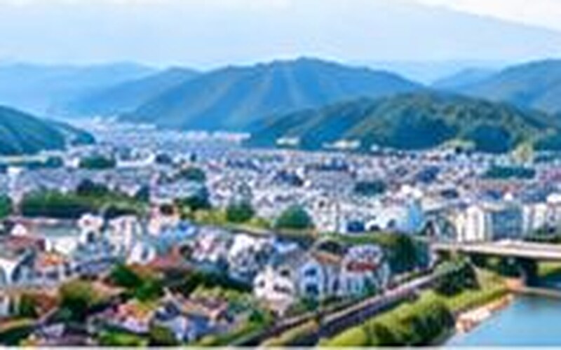 山並みと川に囲まれた地方の街並み